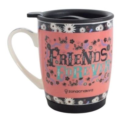 Caneca Com Tampa E Base De Silicone 350Ml - Friends Forever (Sem Caixa)