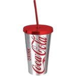 Copo Canudo 500Ml - Coca-Cola Chrome Logo Prata