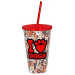 Copo Canudo 500Ml - I Love Dogs