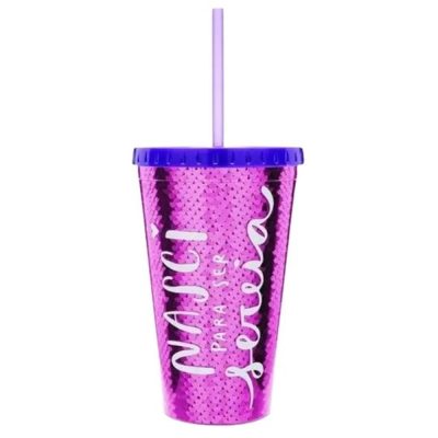 Copo Canudo 500Ml - Lantejoulas