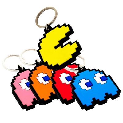Kit Com 5 Chaveiros Emborrachados - Pac Man E Fantasminhas