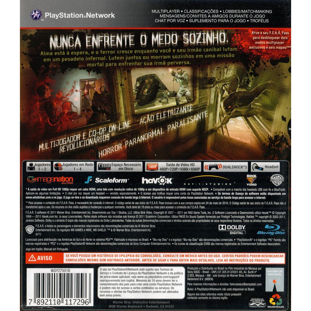 Jogo PS3 Terror Fear 3 Mídia Física Usado Original Completo - Power Hit  Games