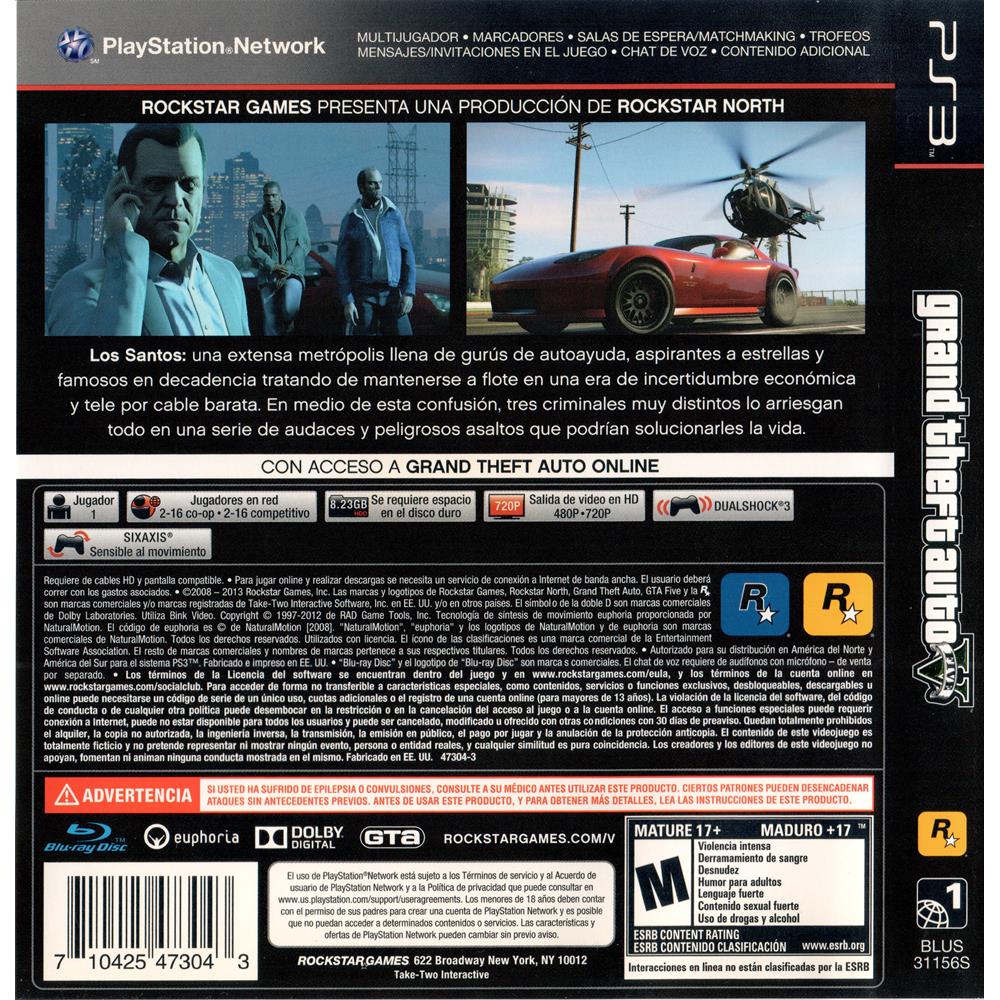 Grand Theft Auto V (Gta 5) - Ps3 (Sem Mapa) (Seminovo) - Arena Games - Loja  Geek