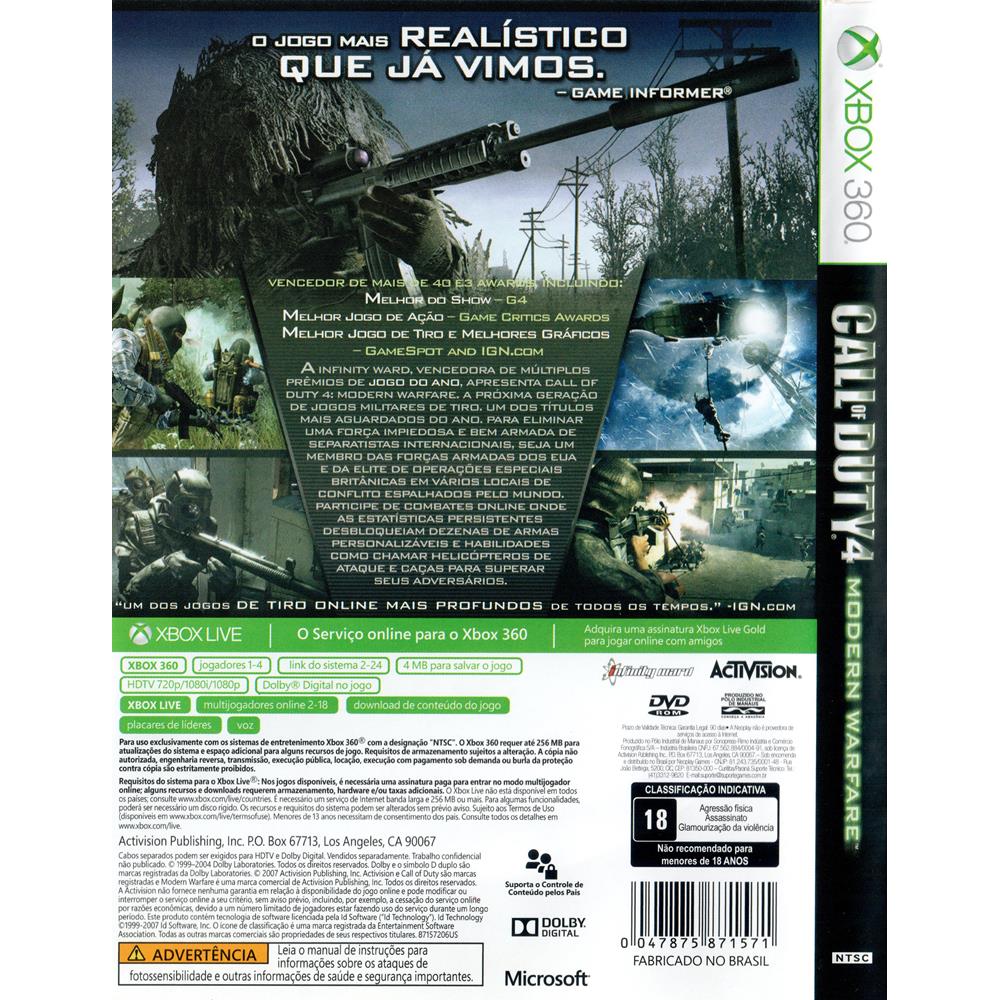 Jogo Call Of Duty 4 Modern Warfare - Xbox 360 Mídia Física
