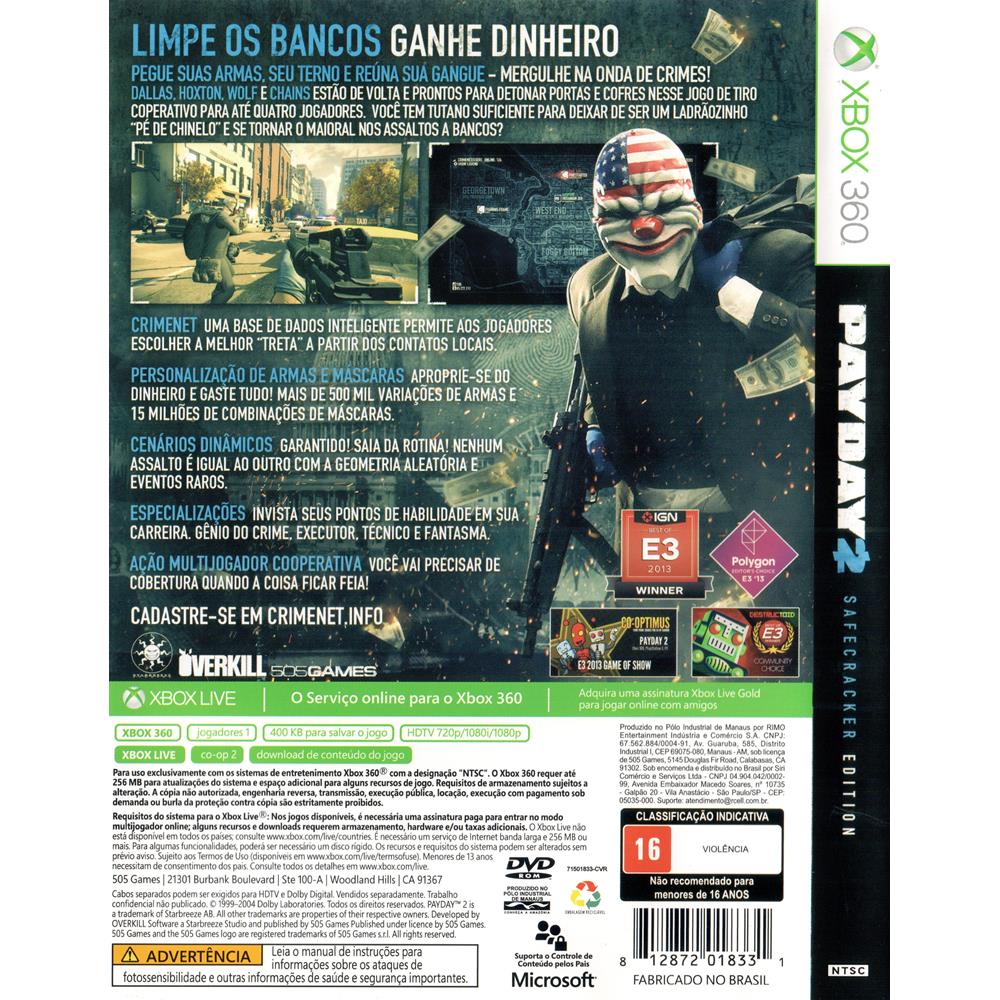 Payday 2 Safecracker Edition - Xbox 360 (Sem Codigo) (Seminovo) - Arena  Games - Loja Geek