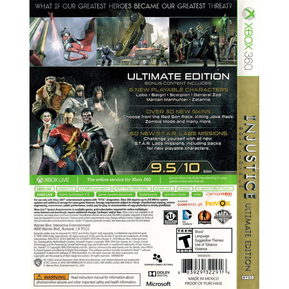 Injustice Gods Among Us Ultimate Edition - Xbox 360 (Platinum Hits) #1 (Com  Detalhe) - Arena Games - Loja Geek