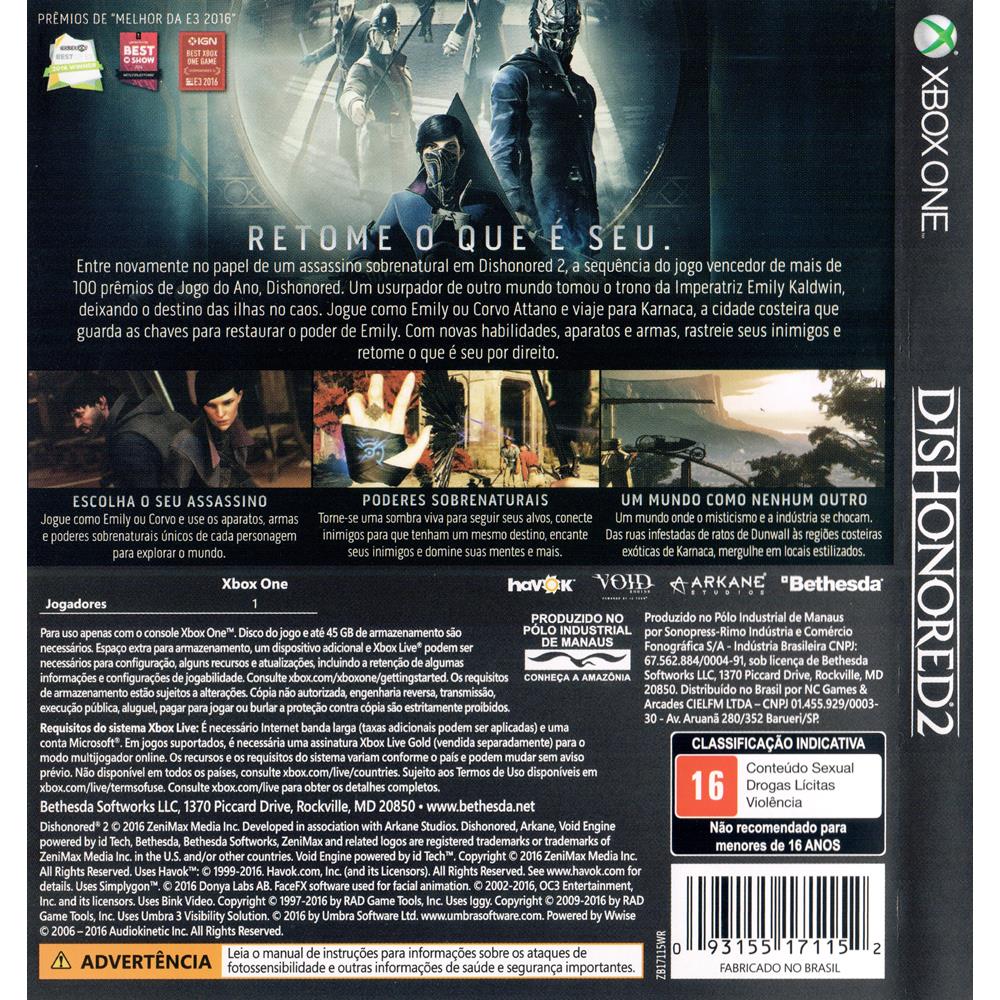Dishonored 2 Xbox One (Jogo Mídia Física) - Arena Games - Loja Geek