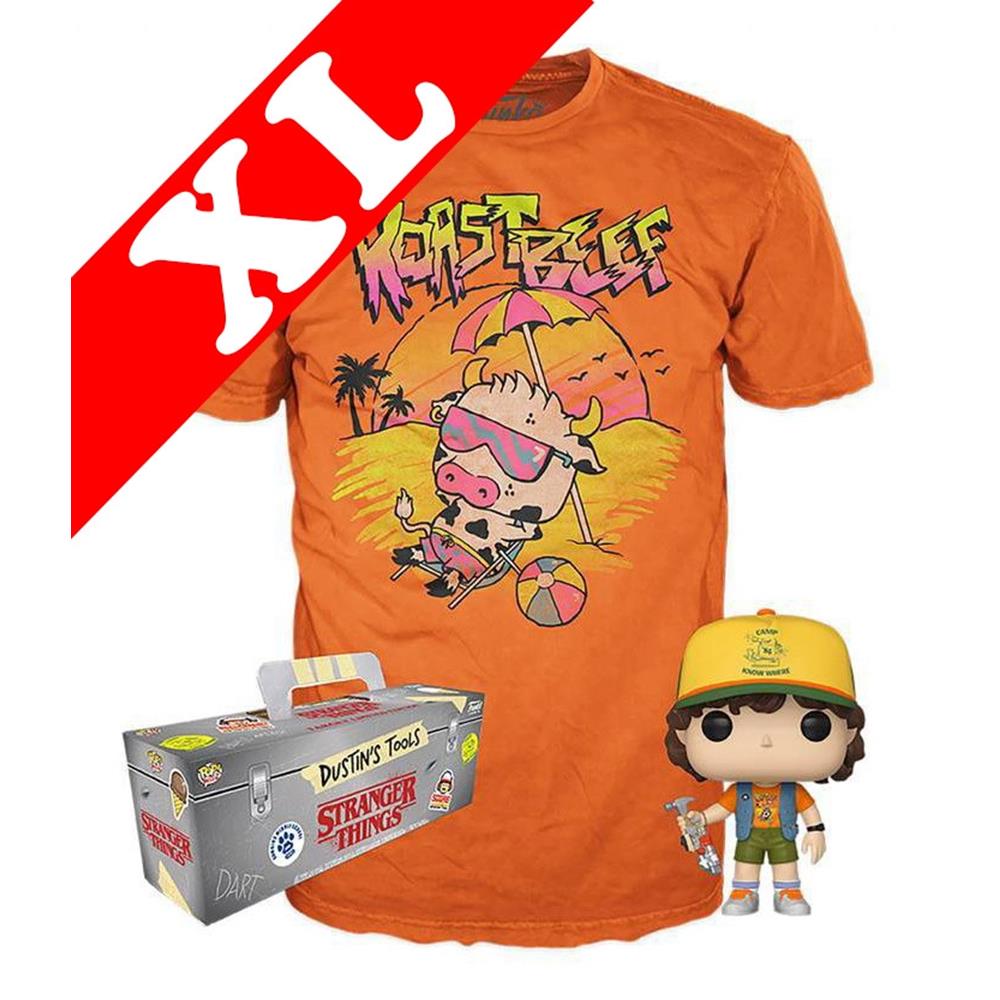 Funko Pop Tees - Stranger Things - Dustin's Tools (Pop 828 + Camiseta Roast Beef Gg)