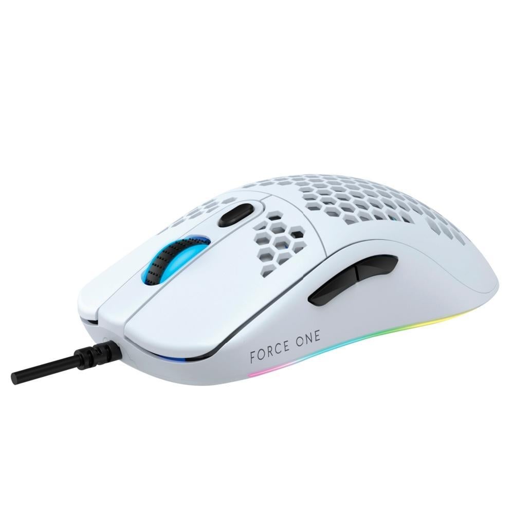 Mouse Force One Gripen, 12000Dpi, 7 Botões, Ambidestro, Rgb, Branco