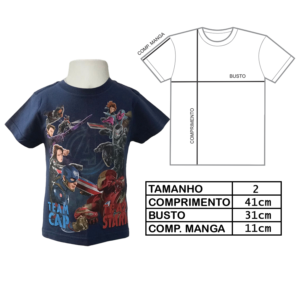 Camiseta Infantil Vingadores Guerra Civil (Tam 2) (Exposição)