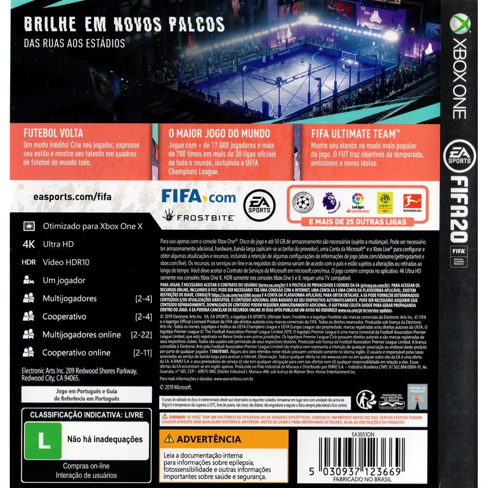 Jogo Novo Midia Física Fifa 20 Ea Sports Original Xbox One em