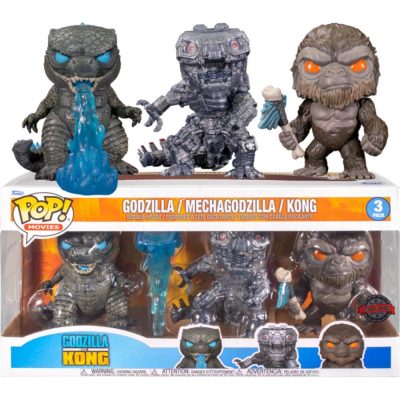 Funko Pop Godzilla Vs. Kong - 3-Pack Com Kong With Battle Axe + Godzilla With Heat Ray + Mechagodzilla - Movies
