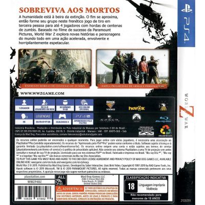 World War Z Ps4 - Jogo Mídia Física