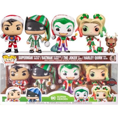 Funko Pop Dc Comics Natal - Superman, Harley Quinn, Joker Santa & Scrooge Batman (4 Pack) (Holiday)