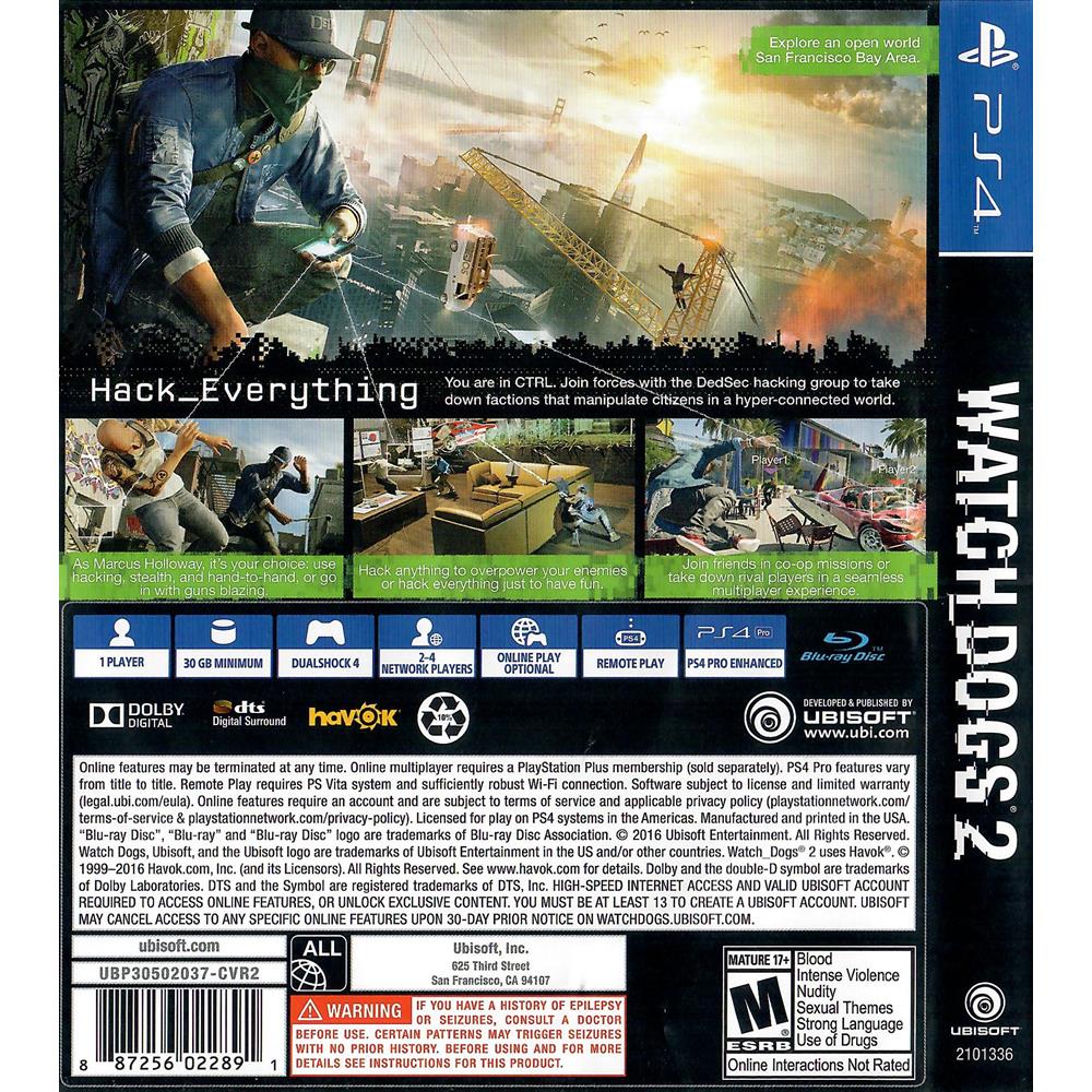 Watch Dogs 2 Ps4 #2 - Jogo Mídia Física - Sem Manual -
