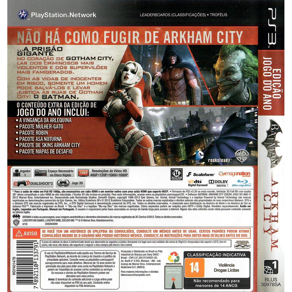 Batman Arkham City + HD Batman Detetive Ps3 (Seminovo) (Jogo Mídia Física)  - Arena Games - Loja Geek