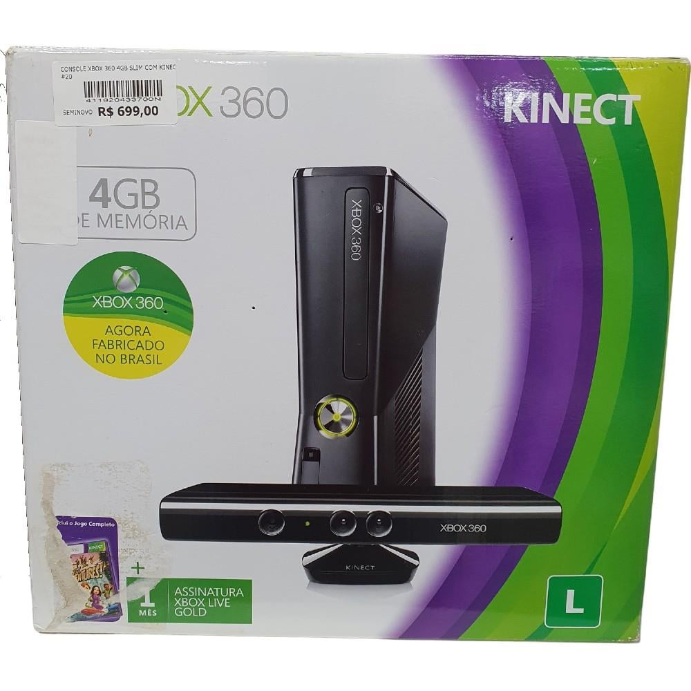 Video Game XBOX 360 Slim 4GB Controles Original e Kinect com caixa - Usado  com 6 meses garantia - Zapach - Eletrônicos e Beleza