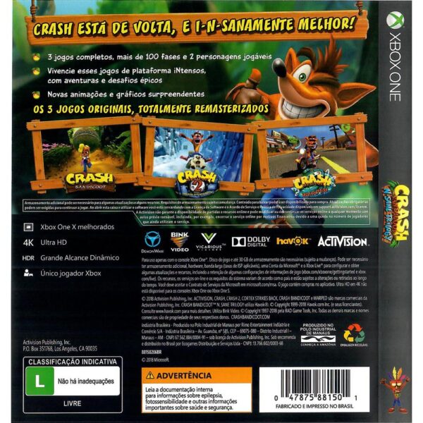 Crash Bandicoot Nsane Trilogy Xbox One (Jogo Mídia Física)