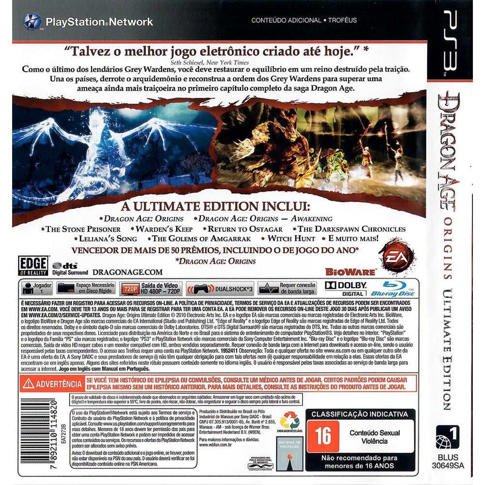 Jogo Dragon Age Origins Ultimate Edition - Ps3 - Usado*