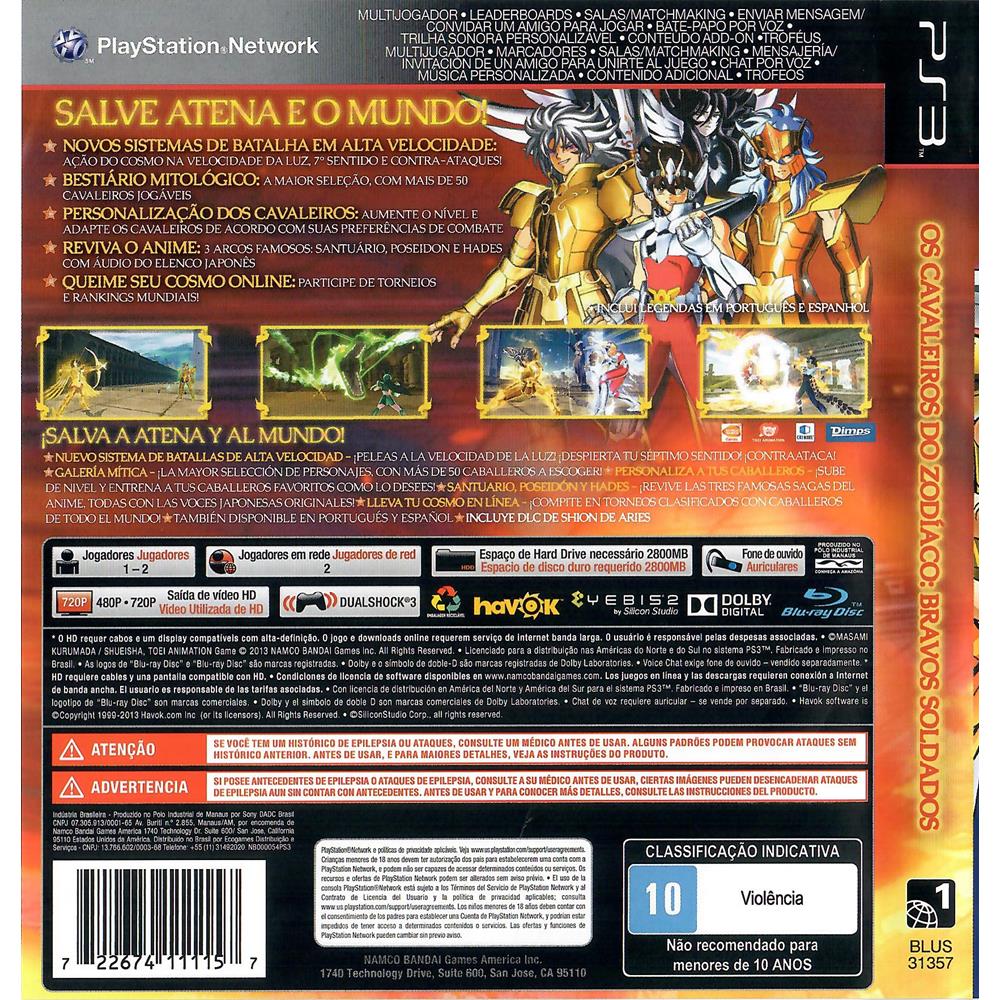 Jogo Usado Cavaleiros do Zodiaco Bravos Soldados PS3 - Game Mania