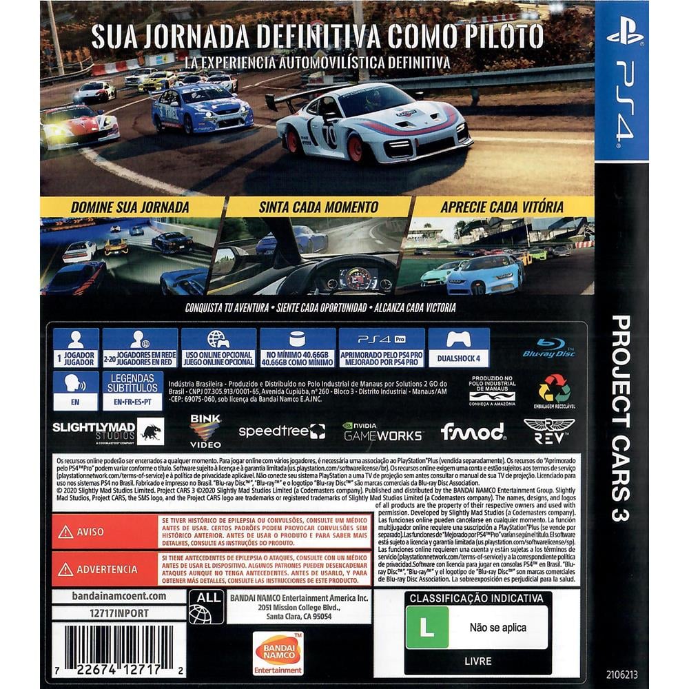 Jogo Project Cars 3 - PS4 (Pré-venda), curitica - project cars 3 são paulo  - project cars 3 rio de janeiro - Brasil Games - Console PS5 - Jogos para  PS4 