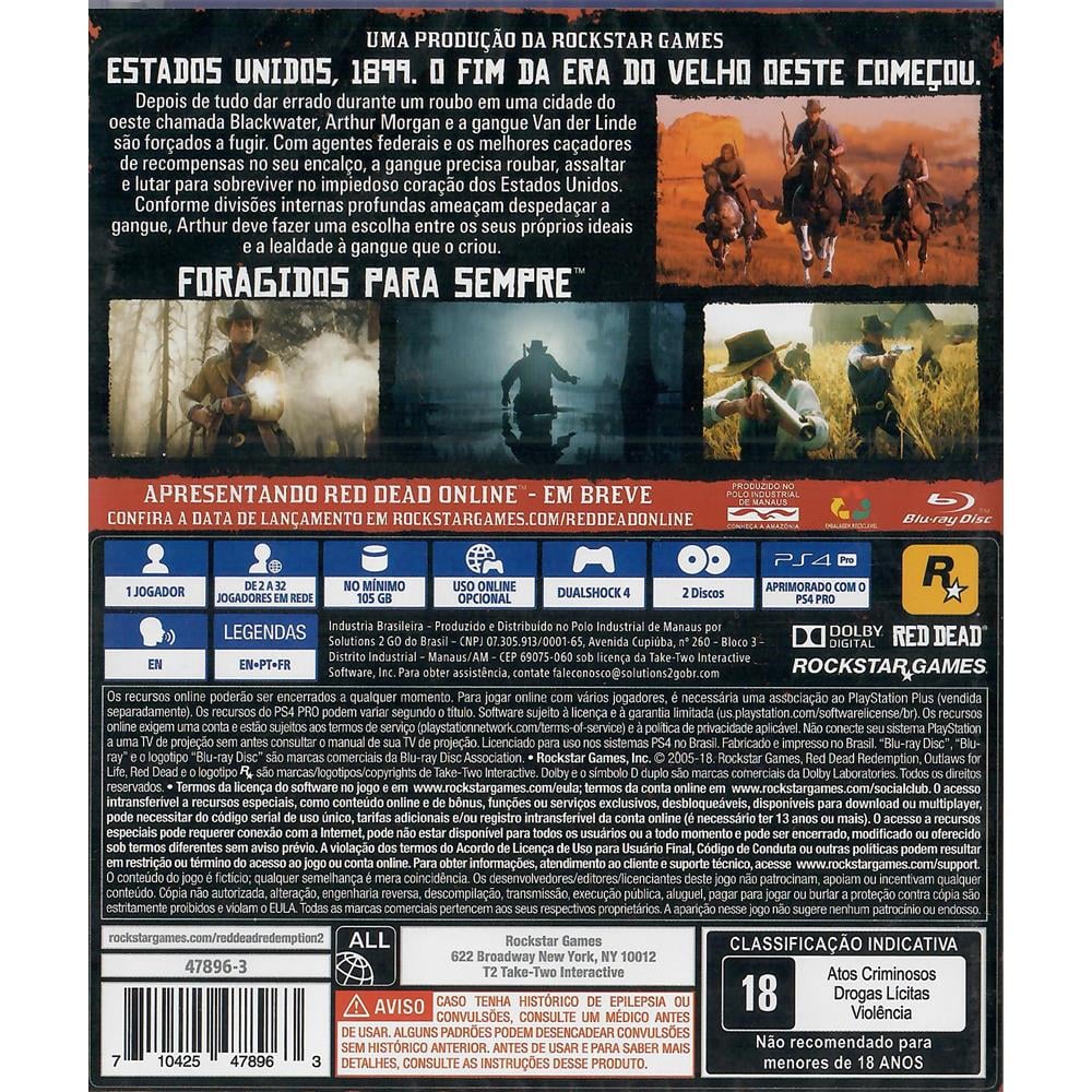 Black Friday! Jogo Game Red Dead Redemption 2 Midia Fisica PS4