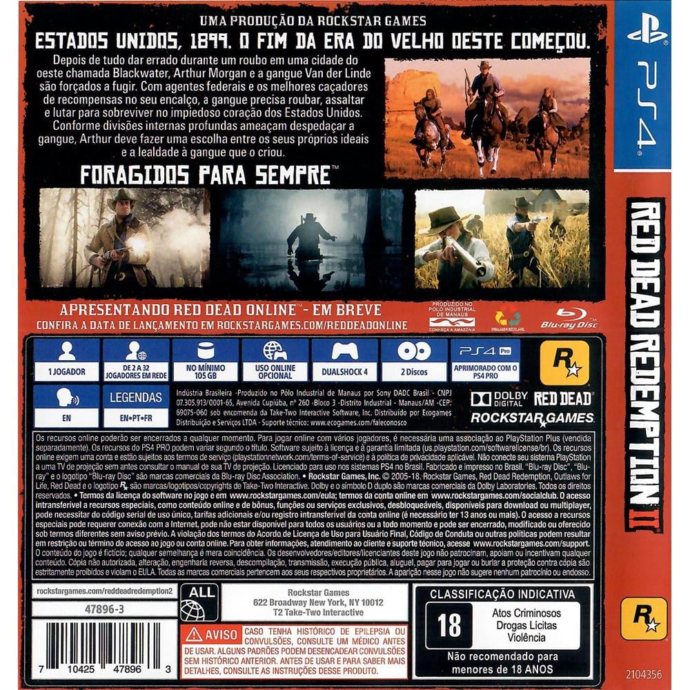 Red Dead Redemption 1 Ps4 Mídia Física Pronta Entrega