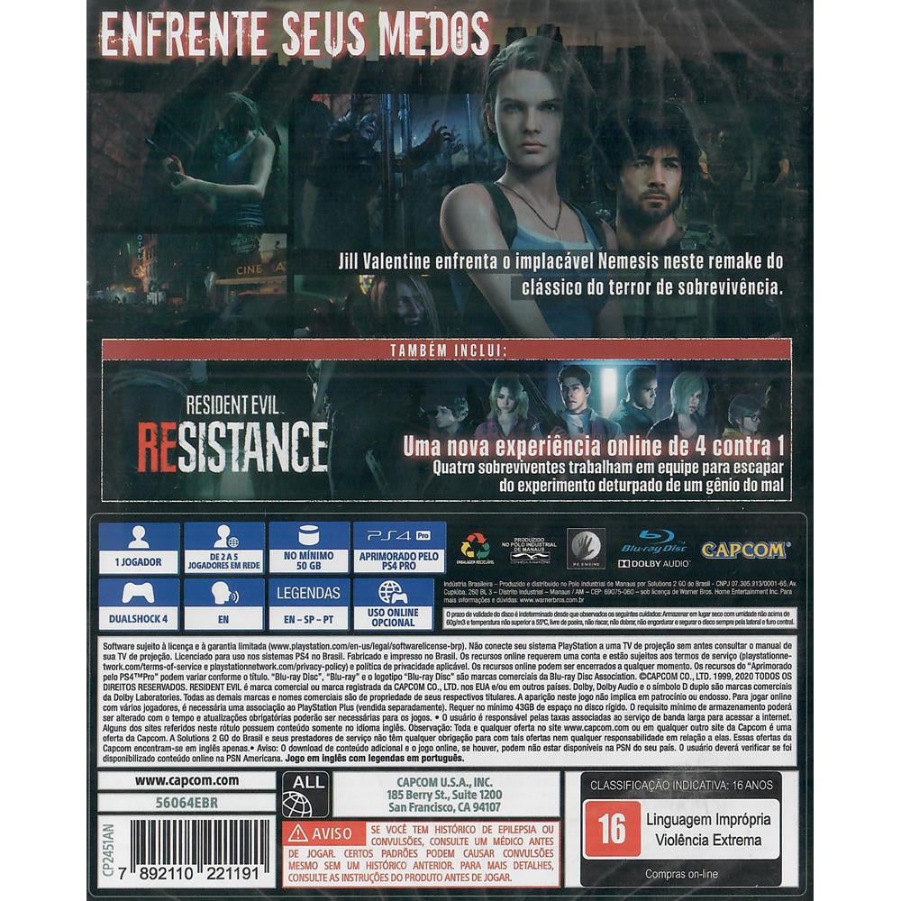 Jogo Resident Evil 3 Remake - Ps4 em Promoção na Americanas