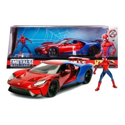 Carro Miniatura Ford Gt 1:24 +`Spider Man Figure - Jada Metals