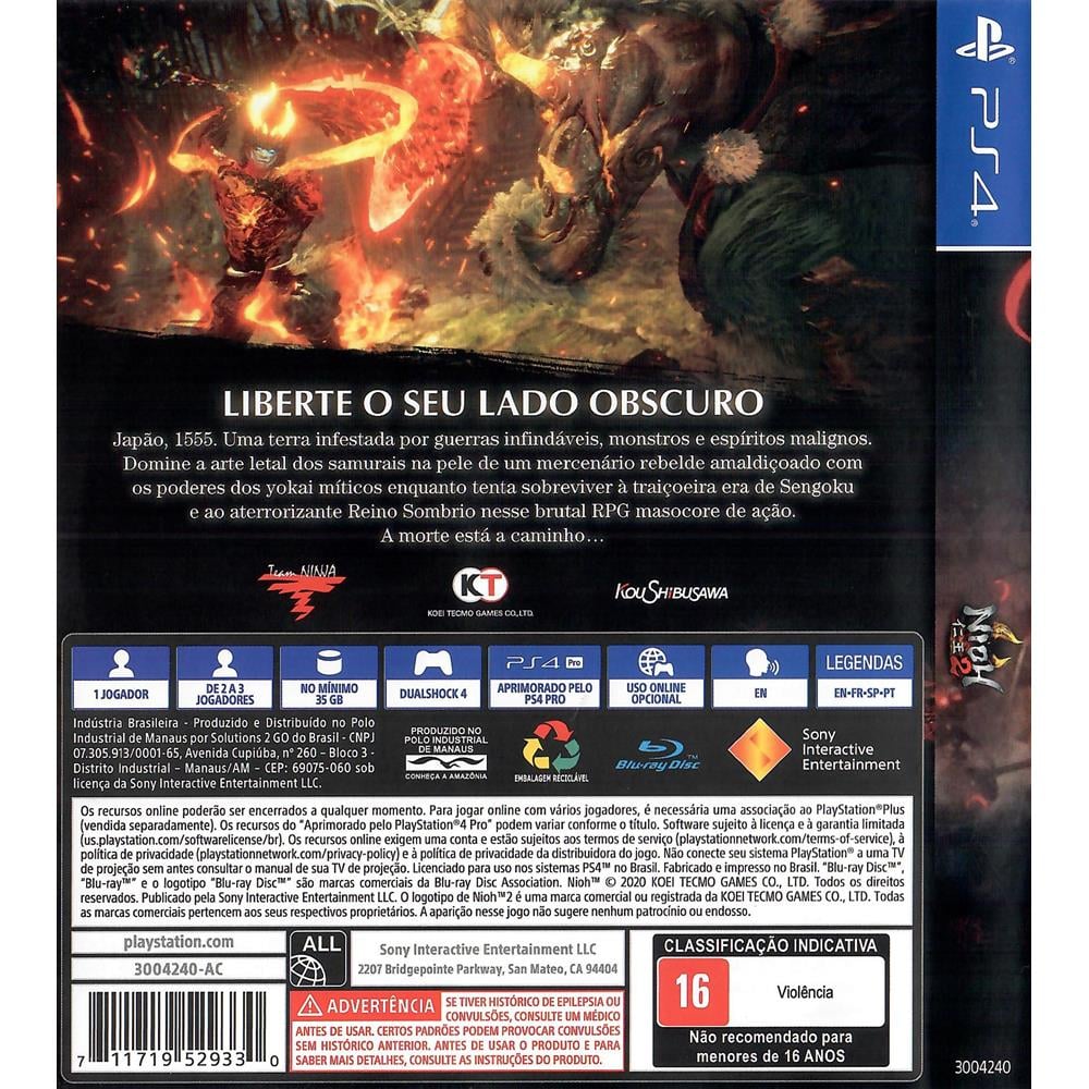 Jogo Nioh 2 Da Team Ninja Lacrado Para Ps4