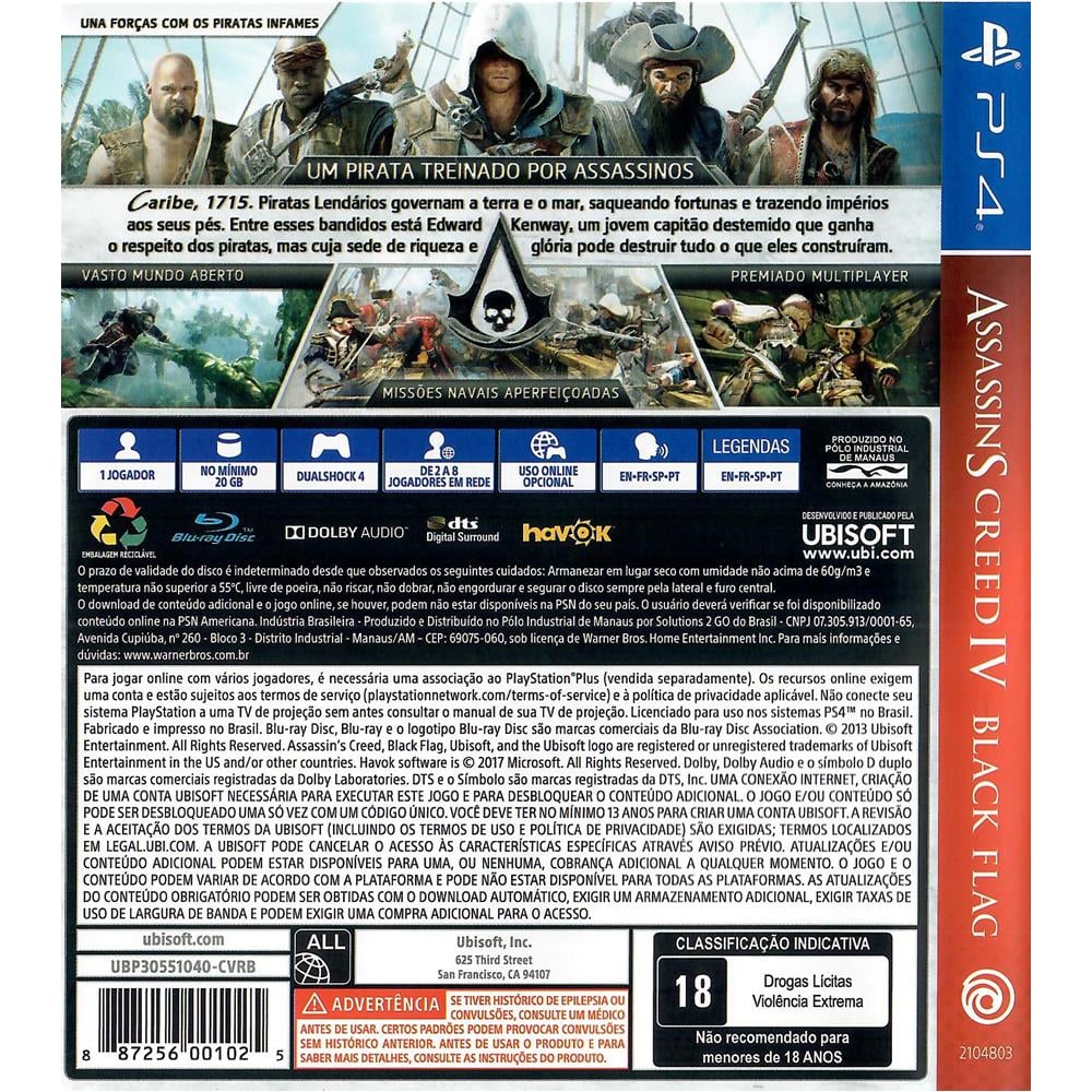 Assassins Creed Iv Black Flag Ps4 Jogo Mídia Física Dublado