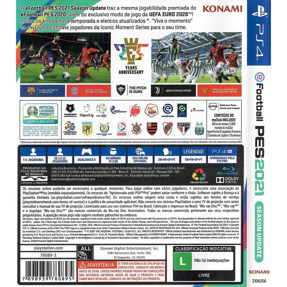 Pes 2021 Ps4 Midia Fisica Portugues Novo lacrado - Corre Que Ta Baratinho