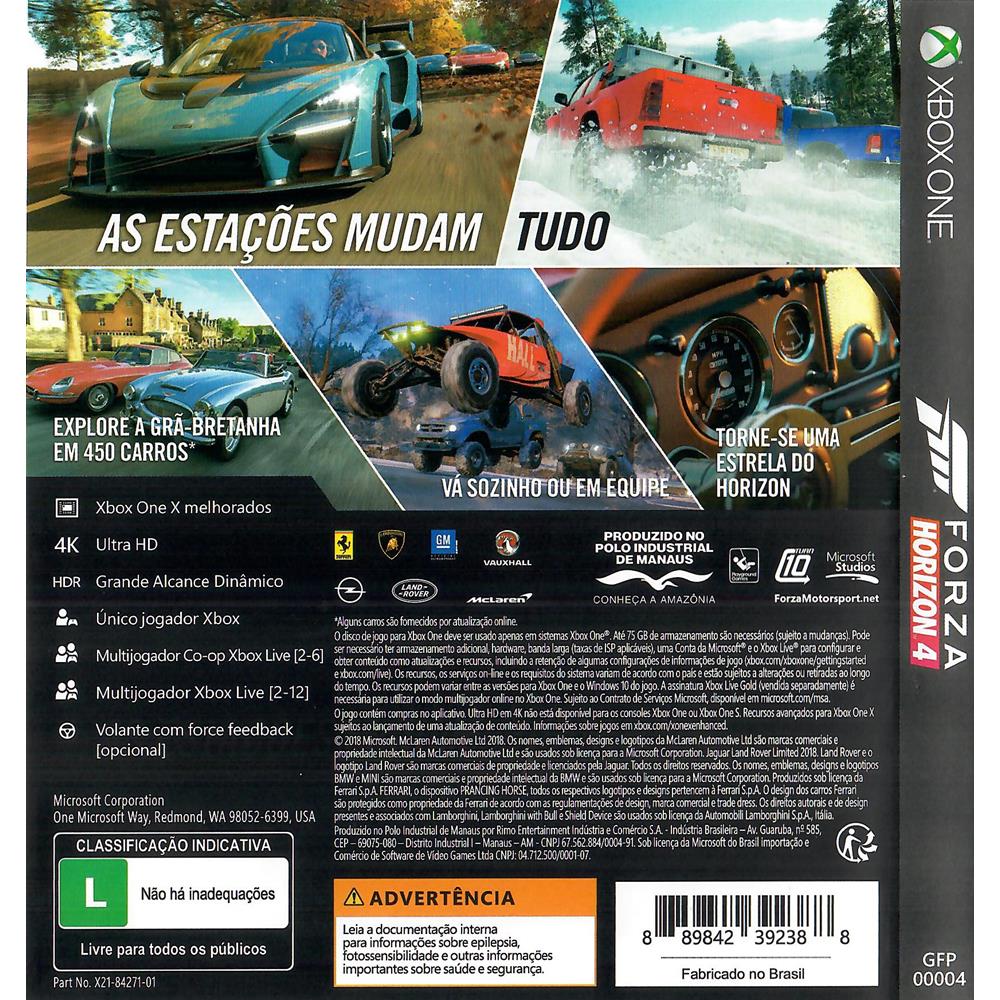 Forza Horizon 4 Xbox One (Seminovo) (Jogo Mídia Física) - Arena Games -  Loja Geek