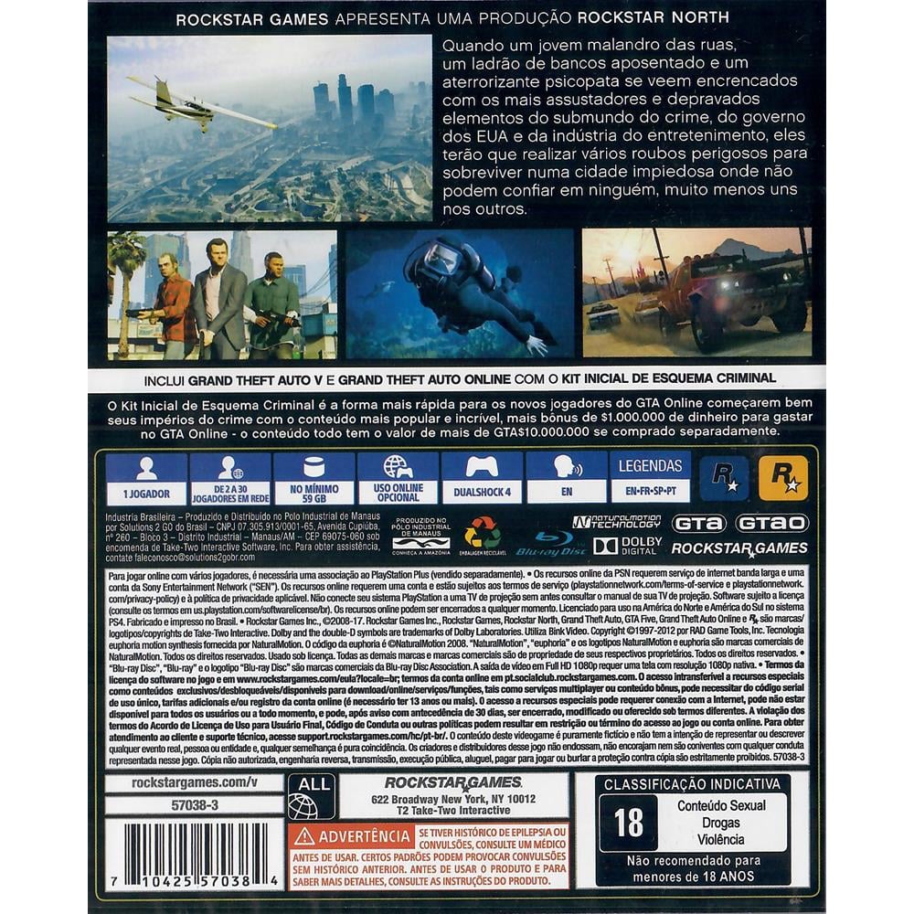 Grand Theft Auto V Premium Edition PS4 (GTA 5) (Novo) (Jogo Mídia