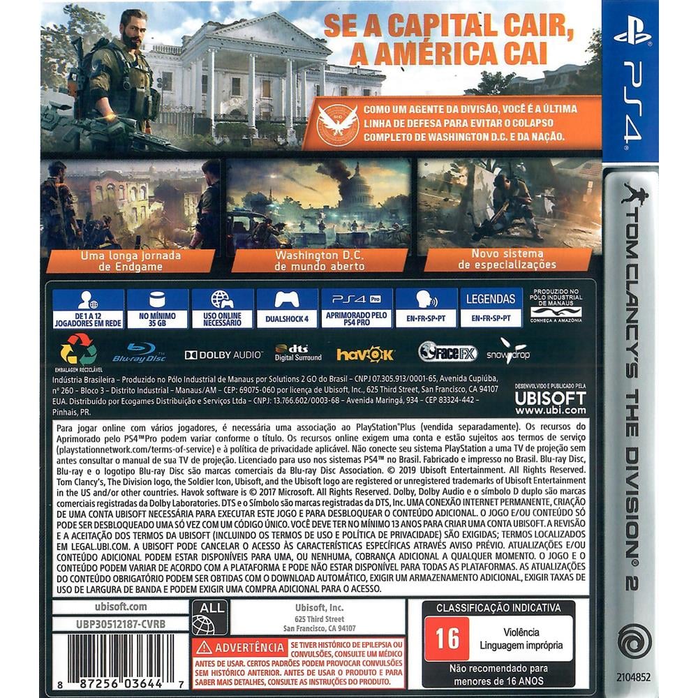 Jogo Tom Clancy's The Division 2 - PS4 - Curitiba - The Division 2  Curitiba, The Division 2 PS4 - Brasil Games - Console PS5 - Jogos para PS4  - Jogos para