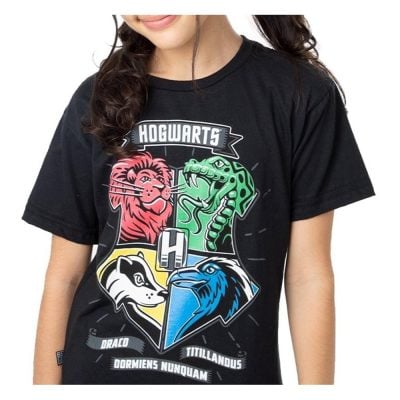 Camiseta Infantil Harry Potter Casas (Tam 10)