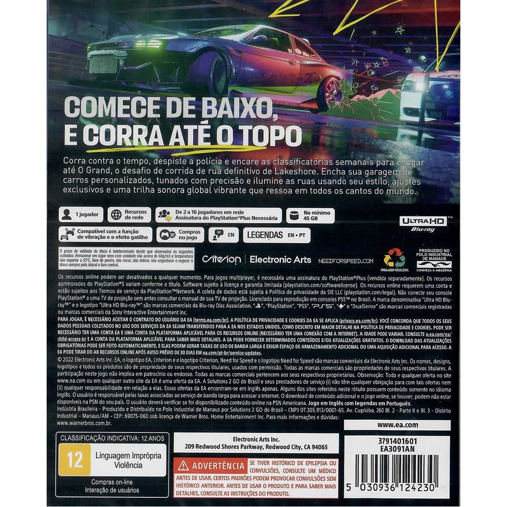 Jogo Need For Speed Unbound PS5 Mídia Física - Playstation - Case Plus