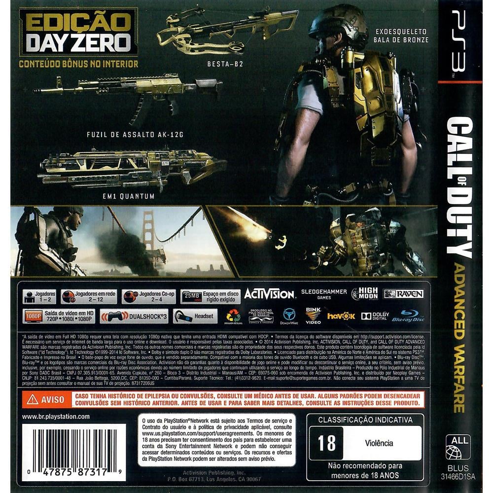 Call Of Duty: Advanced Warfare - Edição Day Zero - PS3 - GAMES E CONSOLES -  GAME PS3 PS4 : PC Informática