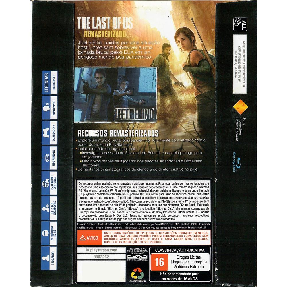 The Last Of Us Remasterizado Ps4 (Case De Papelão) (Seminovo) (Jogo Mídia  Física) - Arena Games - Loja Geek