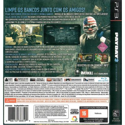 Payday 2 Safecracker Edition Ps3 (Com Luva)