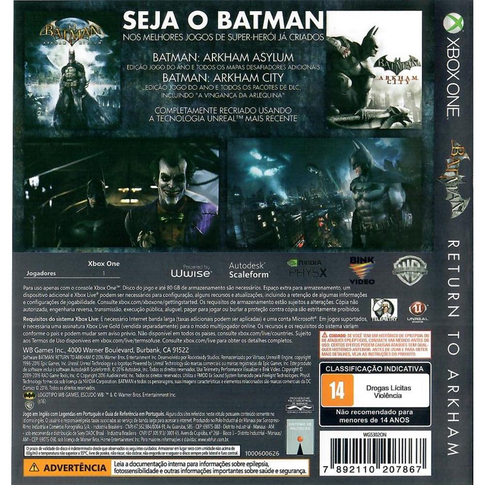 Batman Return To Arkham Xbox One (Seminovo) (Jogo Mídia Física) - Arena  Games - Loja Geek