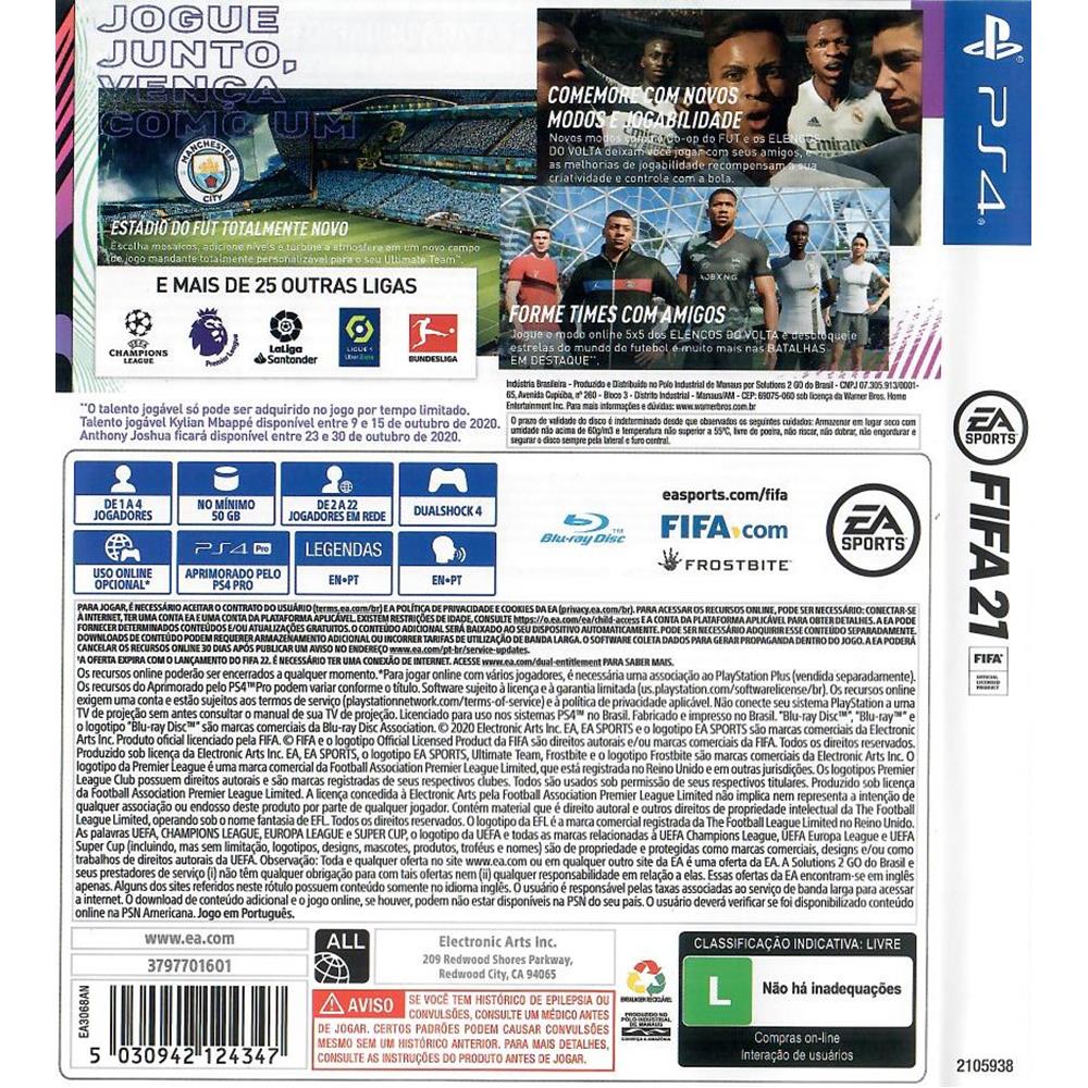 Fifa 21 Ps4 #1 (Com Detalhe) (Jogo Mídia Física) - Arena Games - Loja Geek