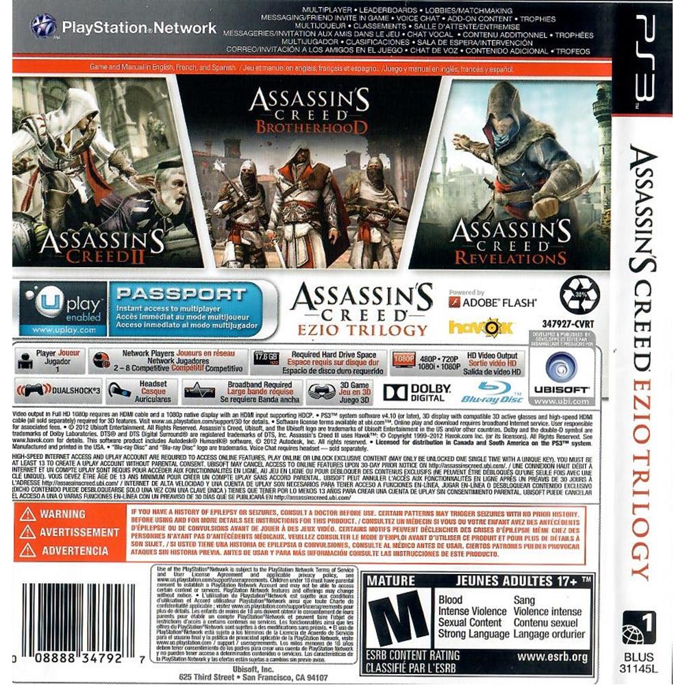  Assassin's Creed: Ezio Trilogy - Playstation 3