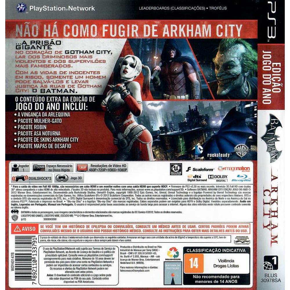 Batman Arkham City Edição Jogo Do Ano Ps3 #1 (Com Detalhe) (Jogo Mídia  Física) - Arena Games - Loja Geek