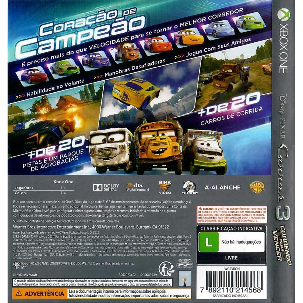 Carros 3 Correndo Para Vencer Xbox One (Seminovo) (Jogo Mídia