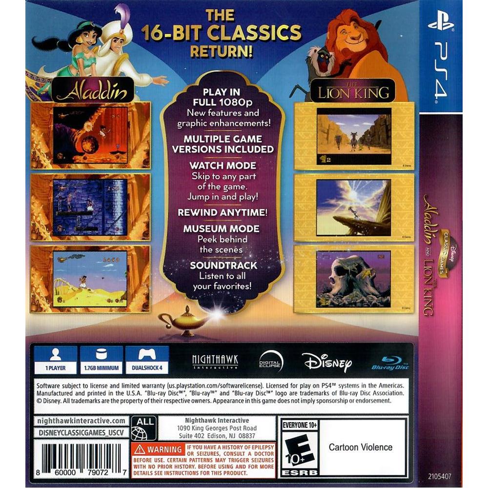 Disney Classic Games: Aladdin + O Rei Leão (Seminovo) - PS4 - ZEUS GAMES -  A única loja Gamer de BH!