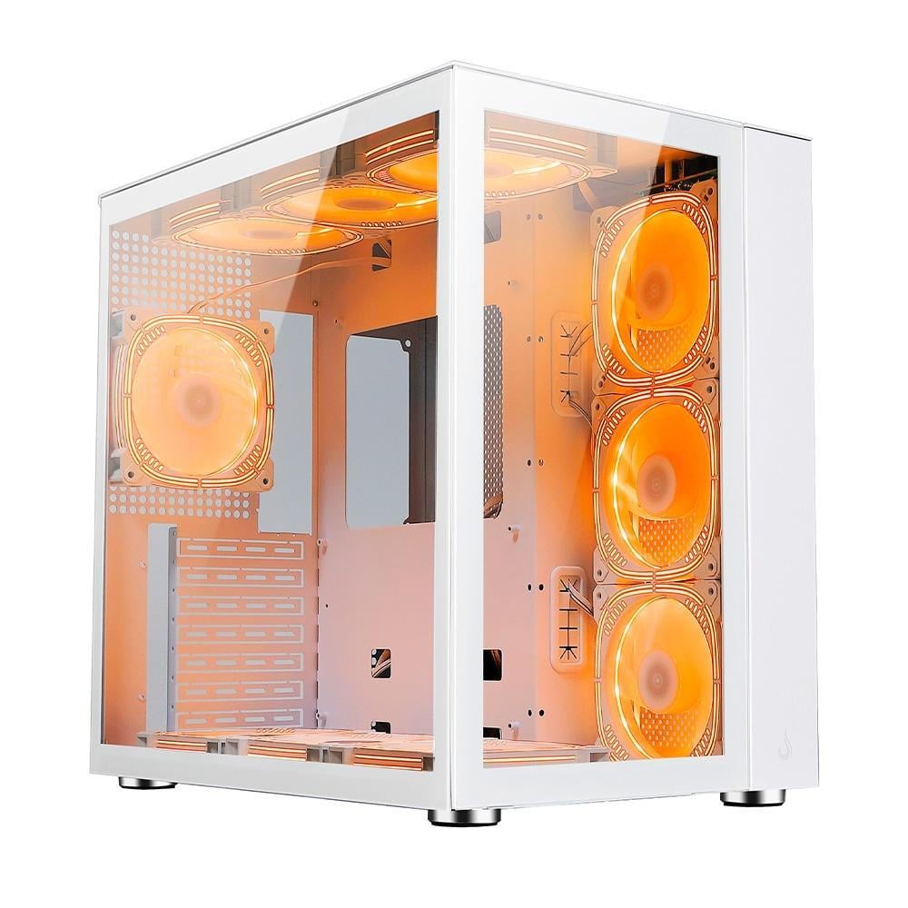 Gabinete Gamer Rise Mode Galaxy White, Ateral E Frontal Em Vidro Temperado, 10X Cooler Fan Argb