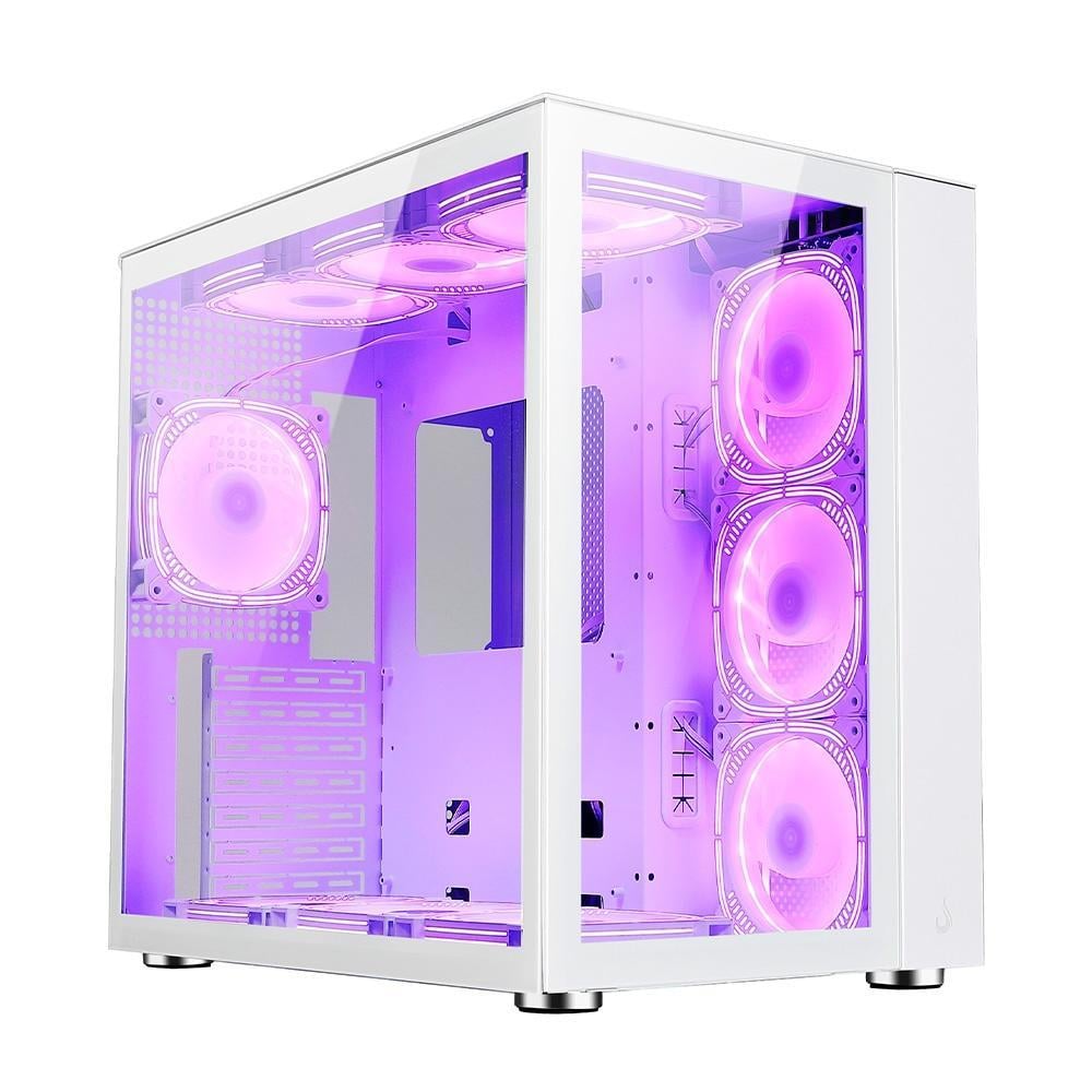 Gabinete Gamer Rise Mode Galaxy White, Ateral E Frontal Em Vidro Temperado, 10X Cooler Fan Argb