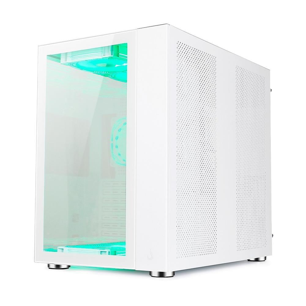 Gabinete Gamer Rise Mode Galaxy White, Ateral E Frontal Em Vidro Temperado, 10X Cooler Fan Argb