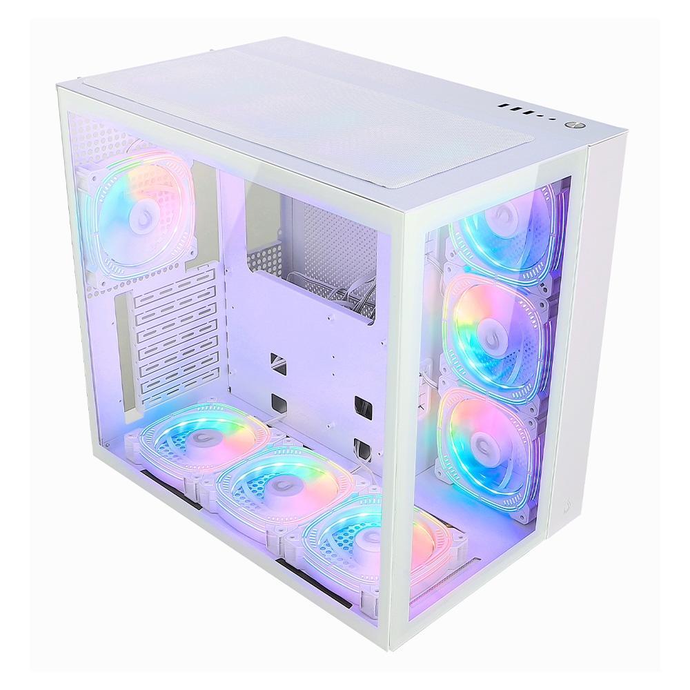 Gabinete Gamer Rise Mode Galaxy White, Ateral E Frontal Em Vidro Temperado, 10X Cooler Fan Argb